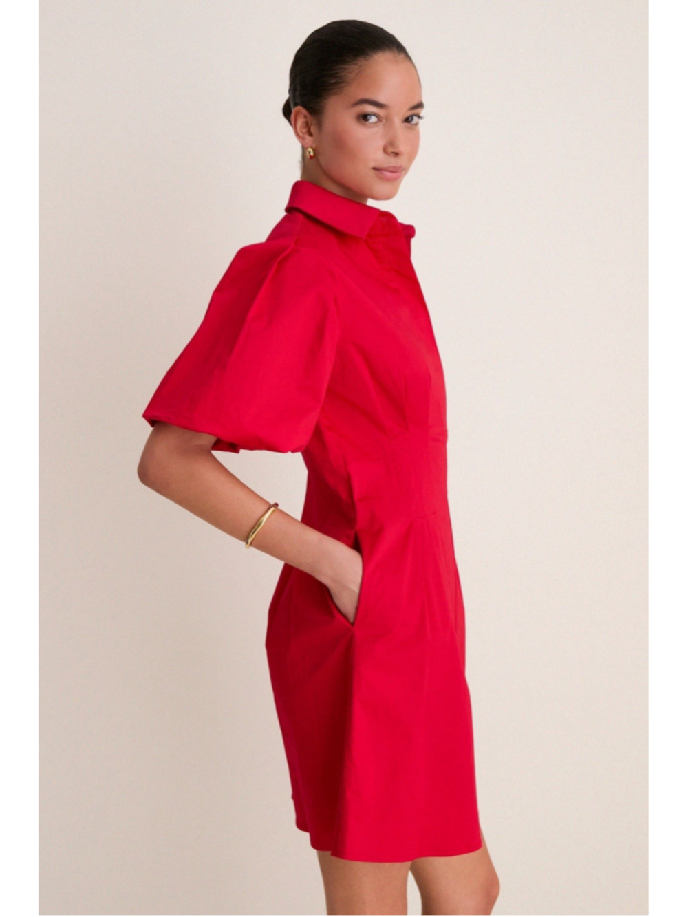 Tuckernuck Red Mini Delaney Dress Women’s 2XS Puff Sleeve A-line Pockets Collar - Picture 4 of 11